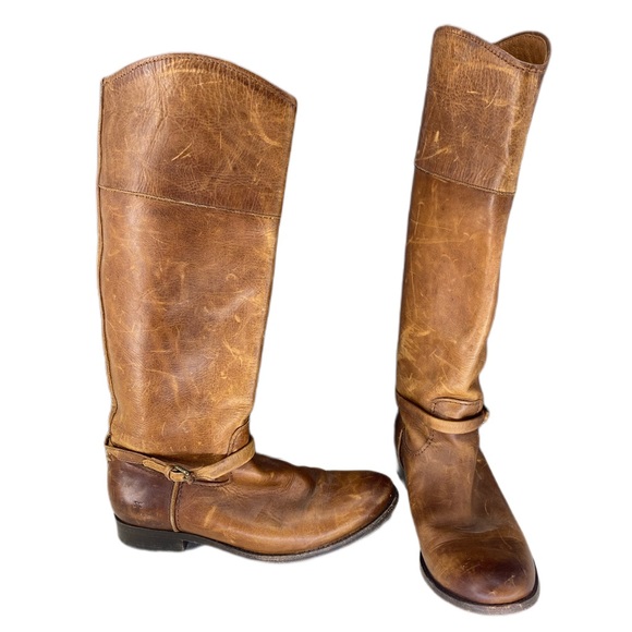 Melissa FRYE Tall Seam Pull On Riding Boots Full Grain Leather Boot Curved Top - Picture 11 of 14
